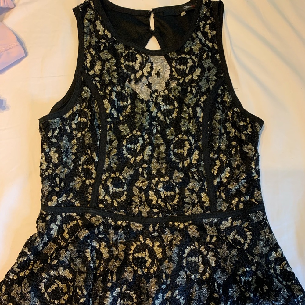 Sugar Lips Black and Gold Lace Peplum Top